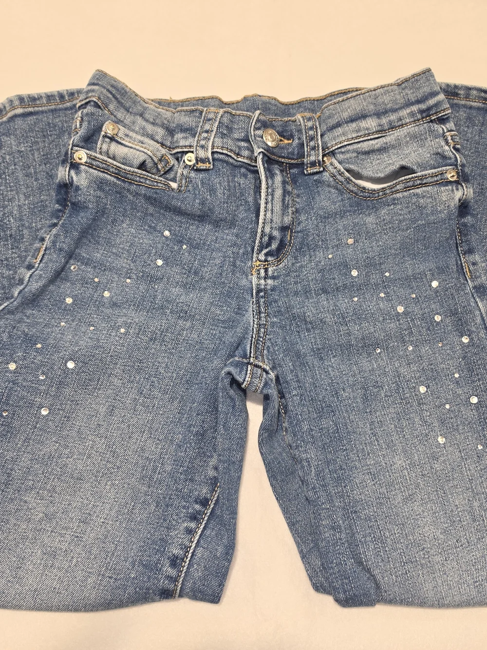Girls Gymboree Blue Wide Leg Jeans with Rhinestone Dots